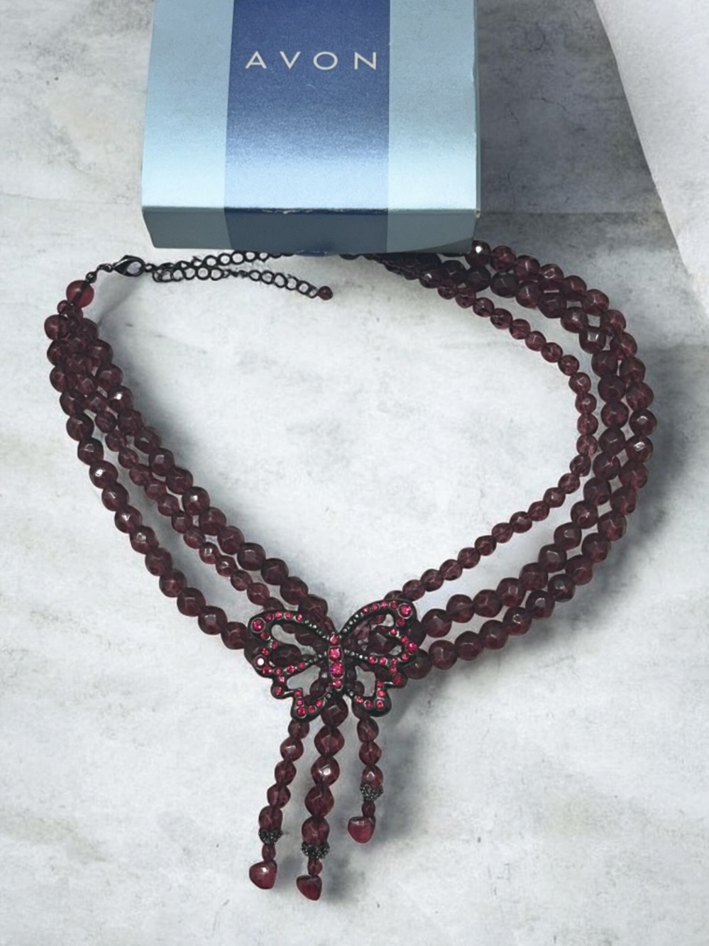 Vintage Avon “Bold Butterfly” New Old Stock 2003 Necklace - Deep Red In Box